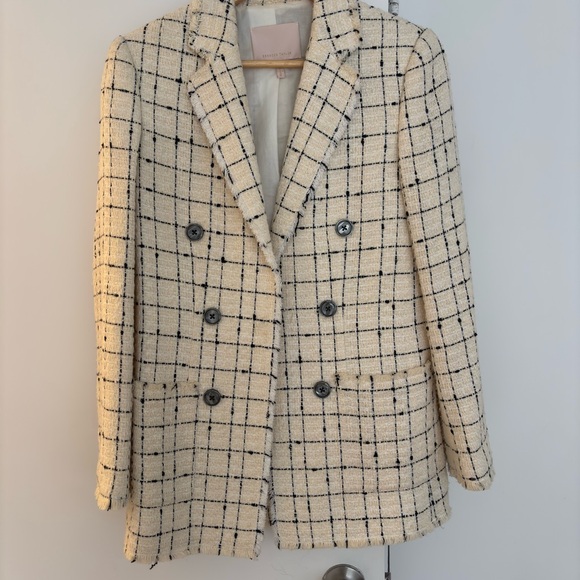 Rebecca Taylor Jackets & Blazers - Rebecca Taylor Cream Tweed Double-Breasted Windowpane Blazer